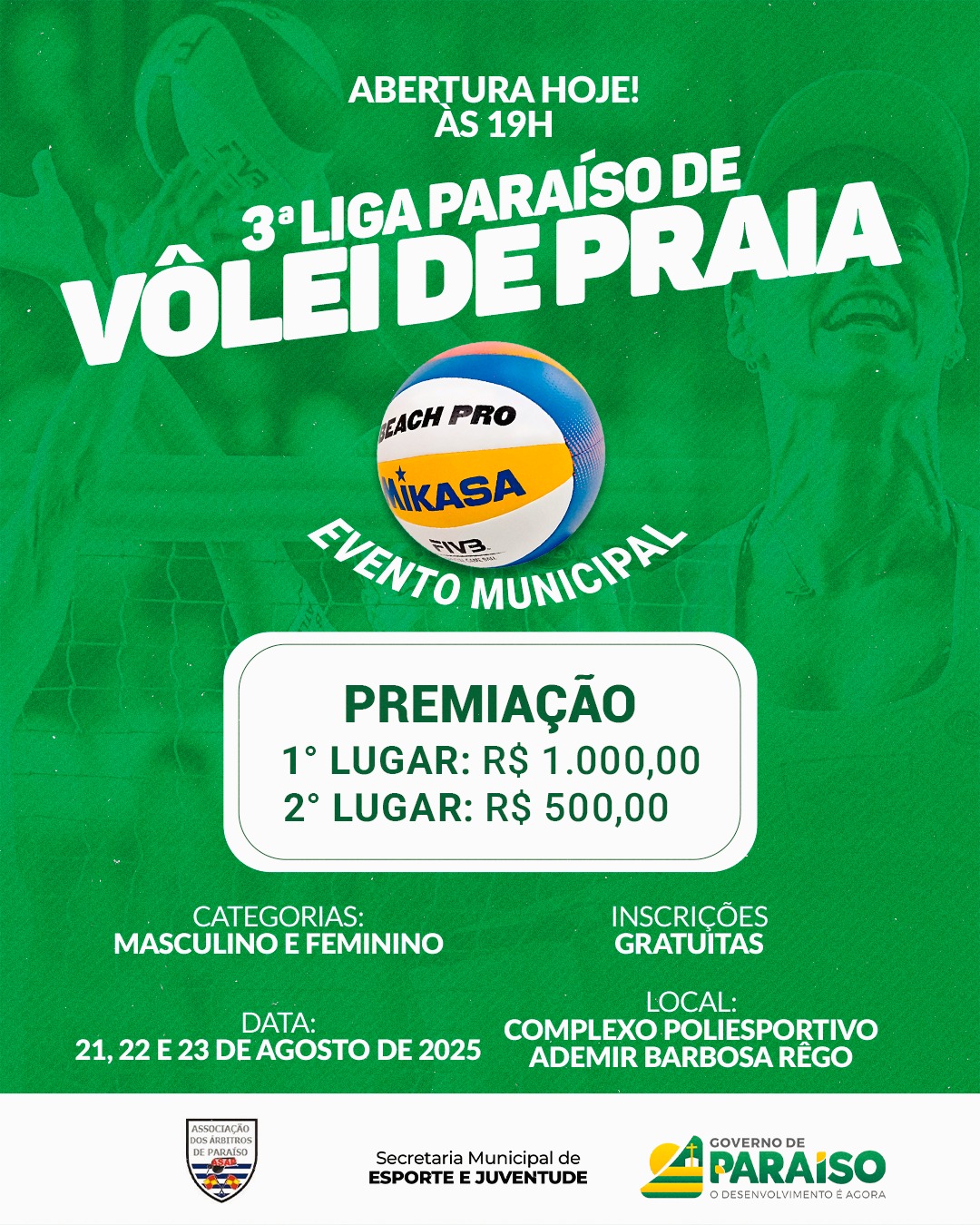 3ª Liga Paraíso de Vôlei de Praia começa nesta quinta-feira