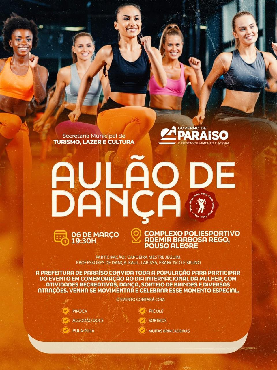 Prefeitura de Paraíso anuncia Aulão de Dança em homenagem ao Dia da Mulher