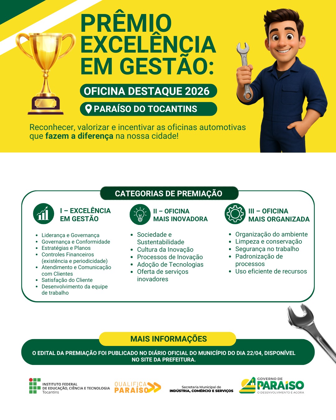 Prefeitura lança edital do Prêmio Oficina Destaque 2026 para reconhecer excelência em gestão no setor automotivo