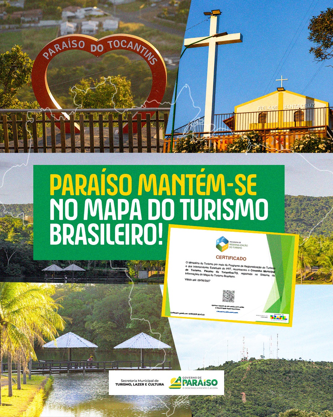 Paraíso do Tocantins se mantém no Mapa do Turismo Brasileiro e Comtur recebe certificação nacional